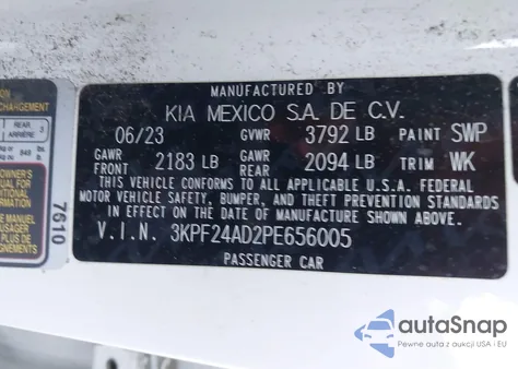 2023 Kia Forte Lxs from USA, damaged, VIN 3KPF24AD2PE656005